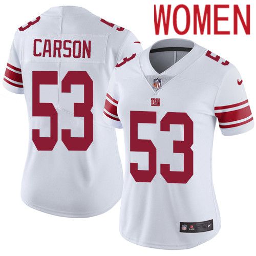 Women New York Giants #53 Harry Carson Nike White Vapor Limited NFL Jersey->women nfl jersey->Women Jersey